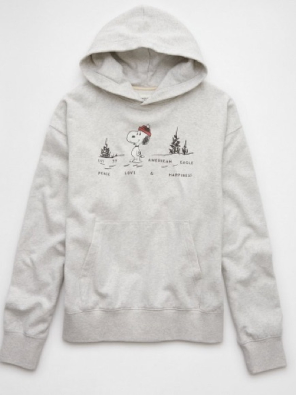 American Eagle Outfitters Men’s XL Tall Light Gray Snoopy Graphic Hoodie.